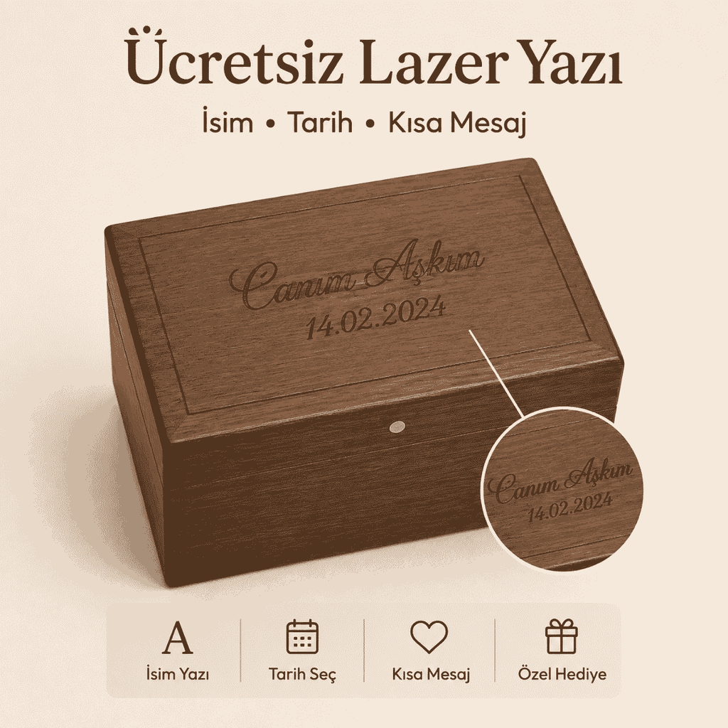 Kişiye Özel MP3 Müzikli Ahşap Hediye Kutusu Şarjlı Lazer Yazılı Kapak Açılınca Müzik Çalar